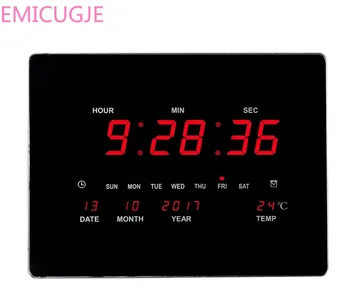 

Wall Hanging Clock with Digital Thermometer Europe Decor ClockElectronic LED Calendars Wall Clock Living Room/bedroom/office/