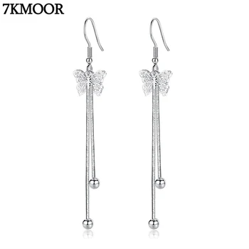 

7KMOOR Drop Sterling Silver Jewelry high quality woman cubic zirconia imitation pearl retro long tassel flower earrings KM173