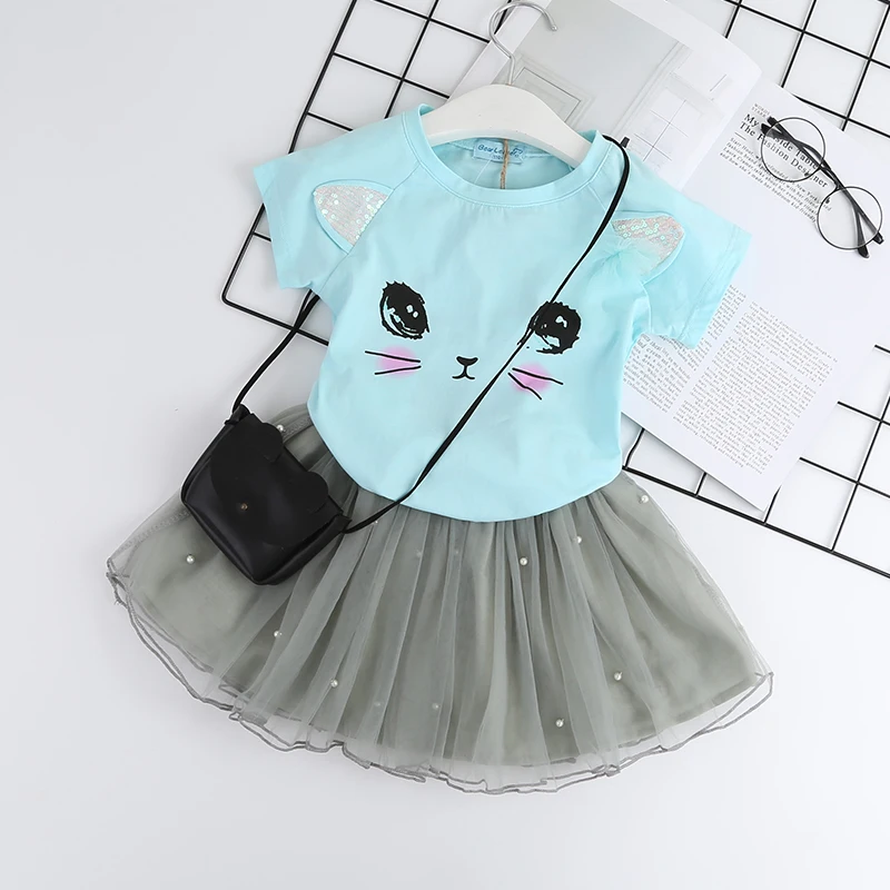 AZ231 Green Keelorn/комплекты одежды для девочек коллекция года, летняя Брендовая детская одежда футболка с короткими рукавами и цветочным принтом+ платье-пачка Детские платья из 2 предметов - Цвет: AZ231 Green