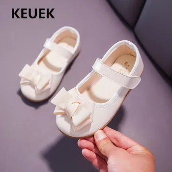 

New Bow Leather Shoes Children Girls Fashion Dress Dance Shoes Party Moccasins Student Baby Toddler Kids Flats Breathable 02