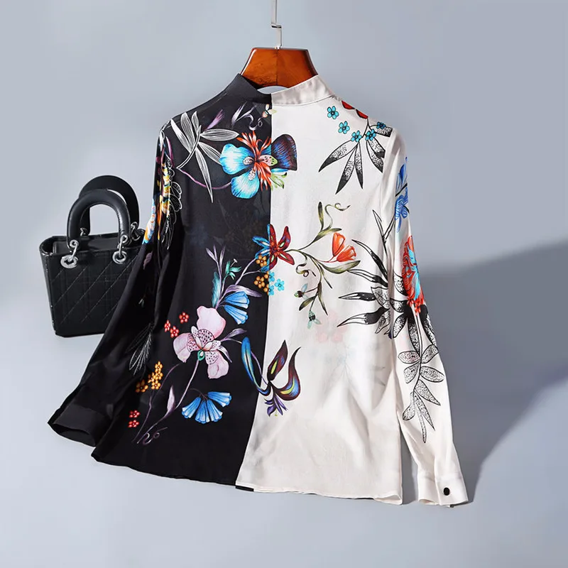 

Natural Silk Women Blouses Long Sleeve Shirts Ladies Tops Spring Steeetwear Clothes Print Elegant Blusas 2020 LWL1633