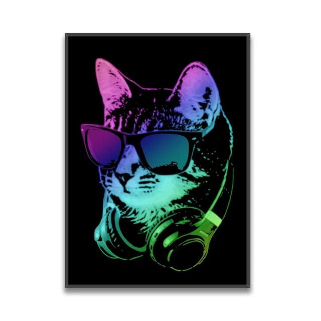 Neon style cool Dj animals Leopard Dog Orangutan Wall Art Canvas Poster Print Picture Home Living Room Decoration Painting AA-401