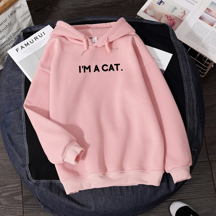 Осенне зимние женские толстовки с длинным рукавом и надписью I'm A Cat|Толстовки
