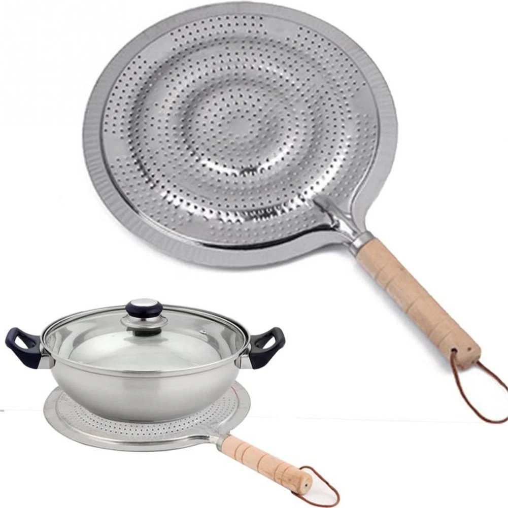 Simmer Ring Electric Cooker Cooking Hob Heat Diffuser with Wooden Handle for Gas Electric Cookers Stove 21cm Silver Heat Diffuser