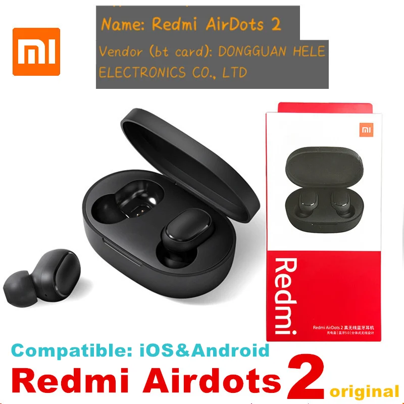 Original de mi Airdots 2 Xiaomi Redmi TWS auricular Bluetooth inalámbrico verdadero 5,0 mi inalámbrica auriculares con micrófono, cancelación del ruido