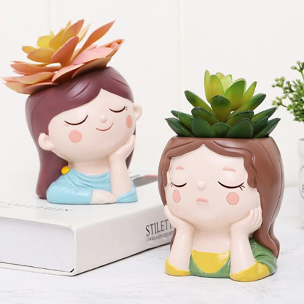 Resin Cute Girls Plant Window Box Flower Pot Small Succulent Planter Pots Decor