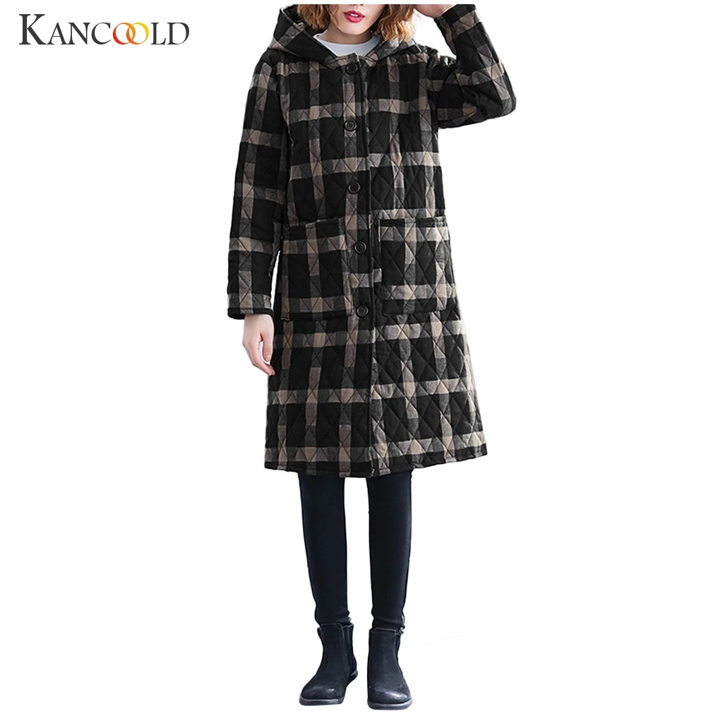 KANCOOLD, зимняя, толстая, хлопковая куртка, длинная, большой размер, теплая куртка, женская мода, решетка, толстая, теплая, ветрозащитная, свободная куртка