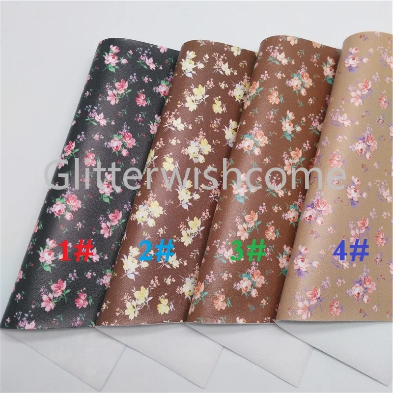 Glitterwishcome 21X29 см A4 размер с цветочным принтом искусственная кожа ткань, синтетическая кожа ткань листы для бантов, GM505A