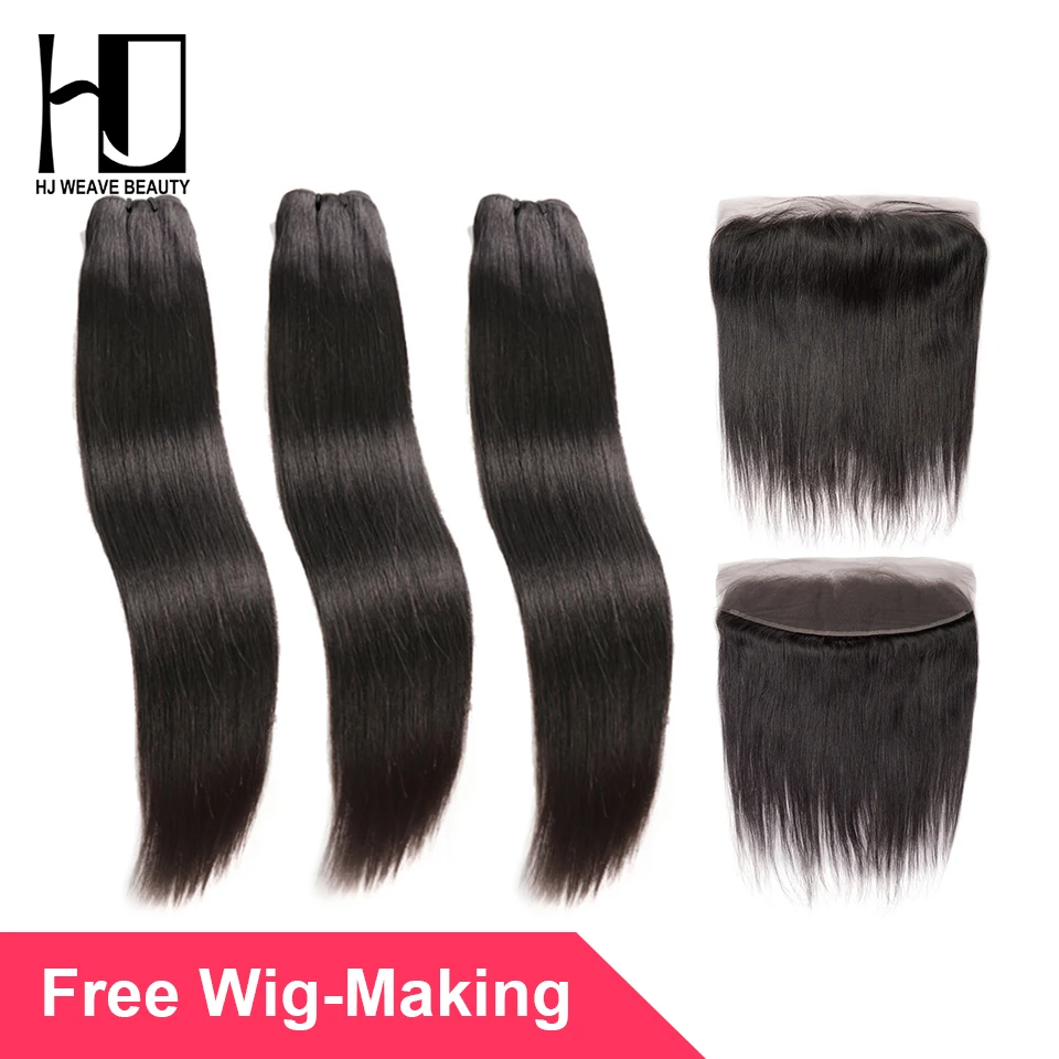HJ WEAVE BEAUTY прямые Необработанные индийские Виргинские пучки волос с 13x4 синтетический fronme синтетическое закрытие натуральный цвет