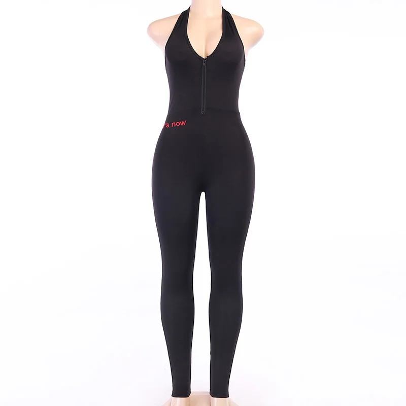 Bomblook Sleeveless Slim Letter Embroidery Zipper High Waist Sporty Jumpsuit 2020 Summer Street Halter Top Trousers Jumpsuit