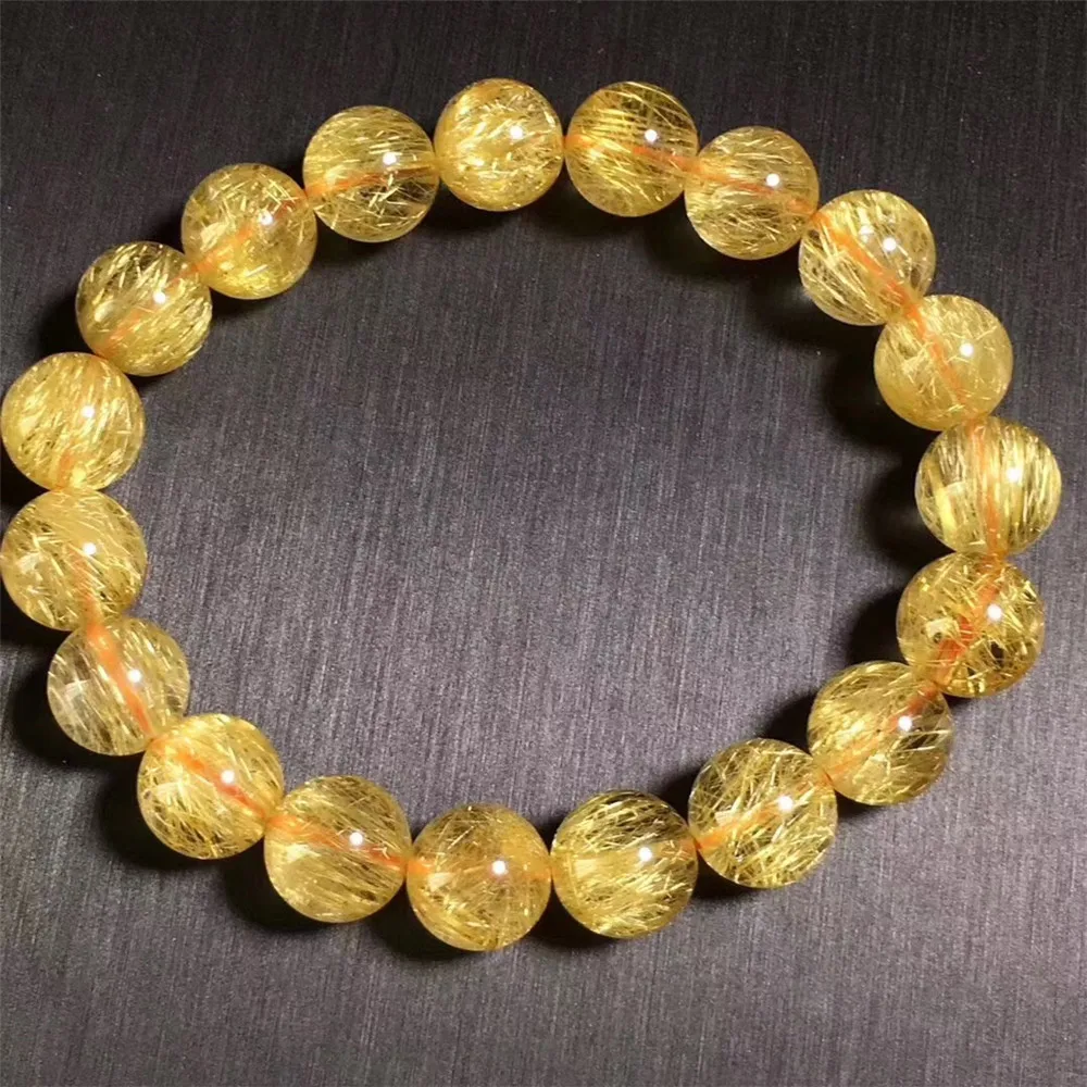 

11mm Natural Gold Rutilated Quartz Bracelet Jewelry For Woman Man Brazil Crystal Luck Titanium Round Beads Stone Strands AAAAA
