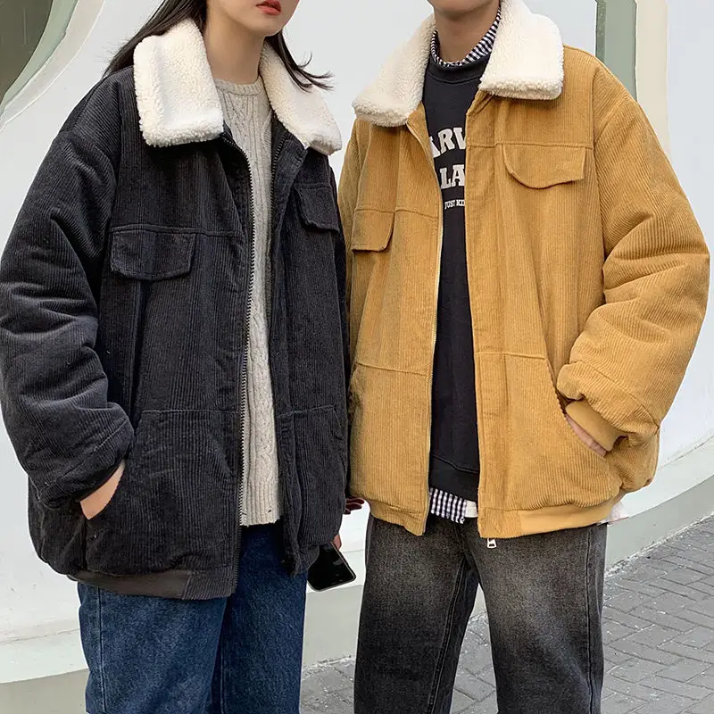 

2020 Winter Men's Wool Snow Jackets Corduroy Clothing Lambs Parkas Loose Thickened Cotton-padded Clothes 2-color Trench Coats