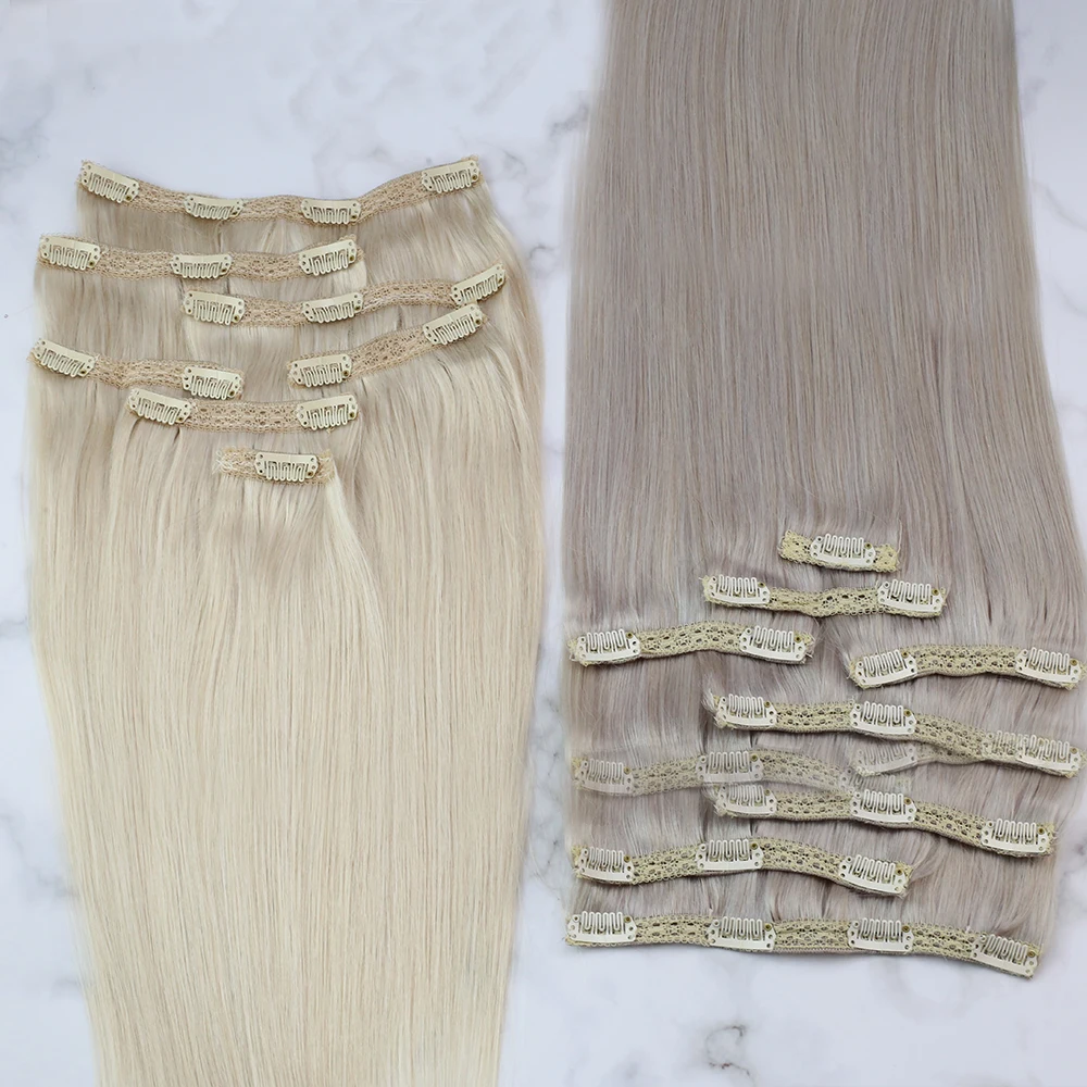 VeSunny Clip in Hair Extension Human Hair Ombre Blonde Remy Seamless Hair Extension Human Hair Brown Balayage Natural Human Hair