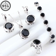 Женские свадебные комплекты ювелирных изделий из циркония 925 пробы роскошный костюм бижутерия кольца черные серьги ожерелье кулон набор