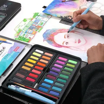 

36 Color Solid Watercolor Paint Set Portable Metal Watercolor Box For Beginner Pigment Drawing Paper Watercolor Supplies Q0O8