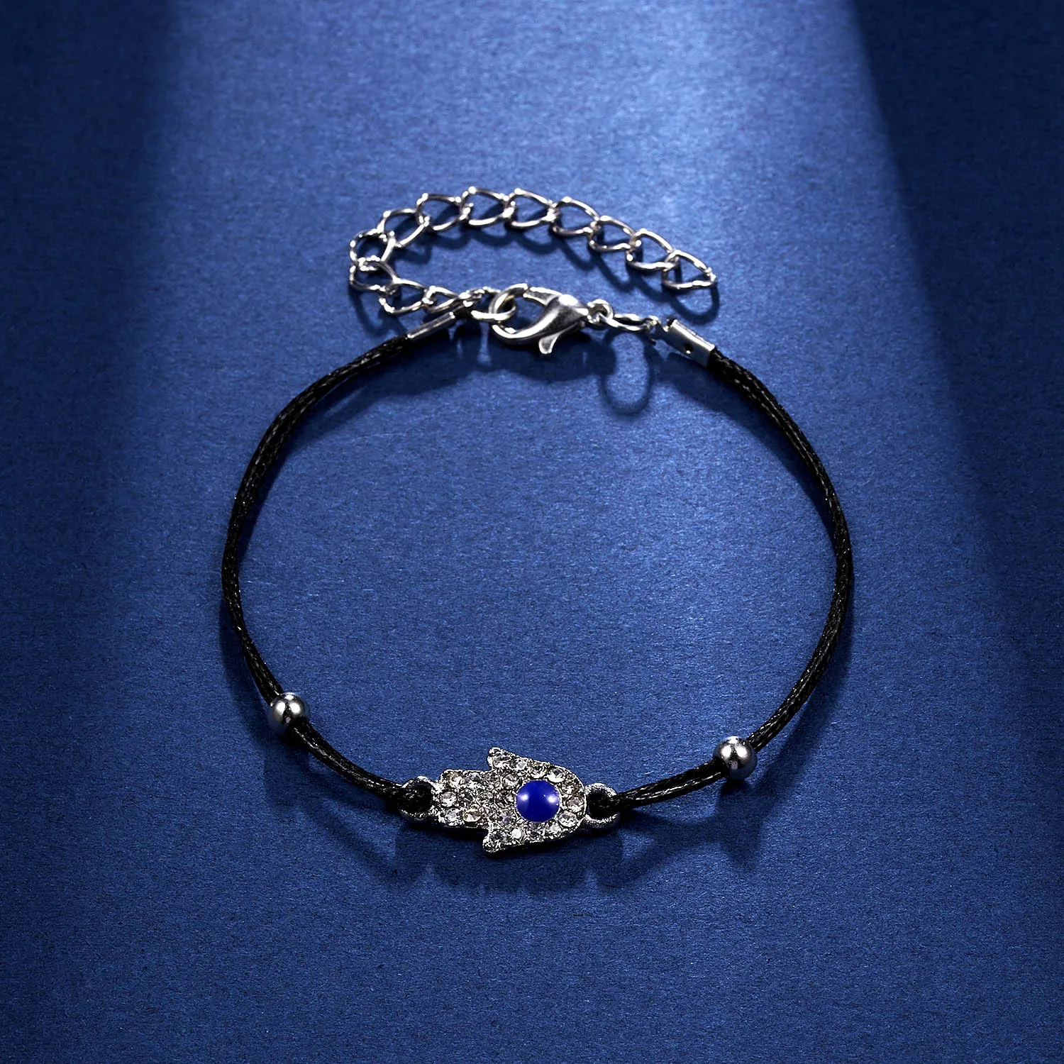 Rinhoo Handmade Vintage Rhinestone Palm Blue Evil Eye Pendant Link Chain Bracelet For Women Men Good Luck Bracelet bracelet jewelry