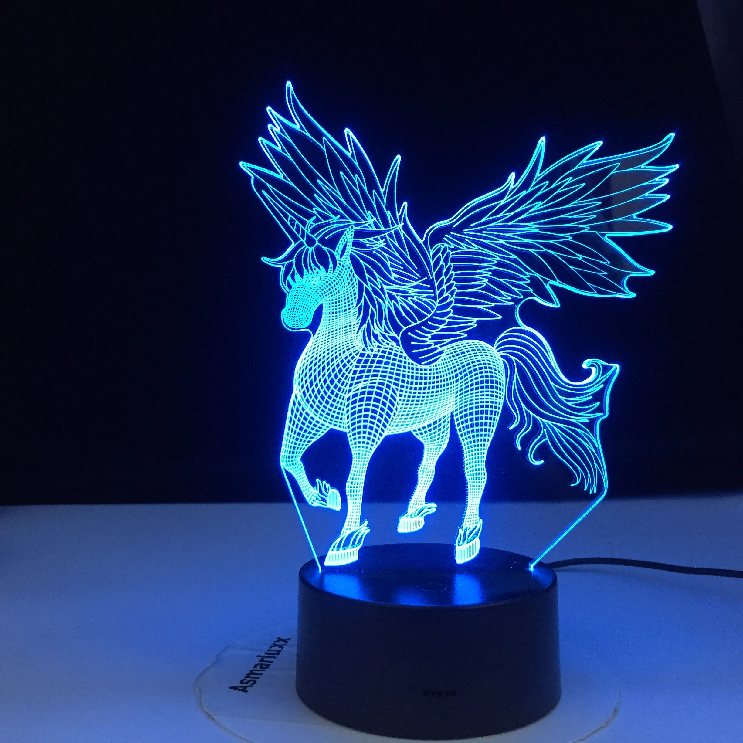 

Unicorn Model 3D illusion Night Lights Touching LED Lamps Kids Bedroom Decor Rainbow Horse Lights With Remote Control Dropship