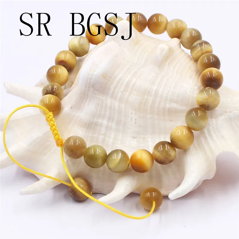 

Free Shipping 6mm 8mm 10mm Natural Gems Stone Adjustable Gold Tiger Eye Women Bracelet 7inch, 7.5inch, 8inch