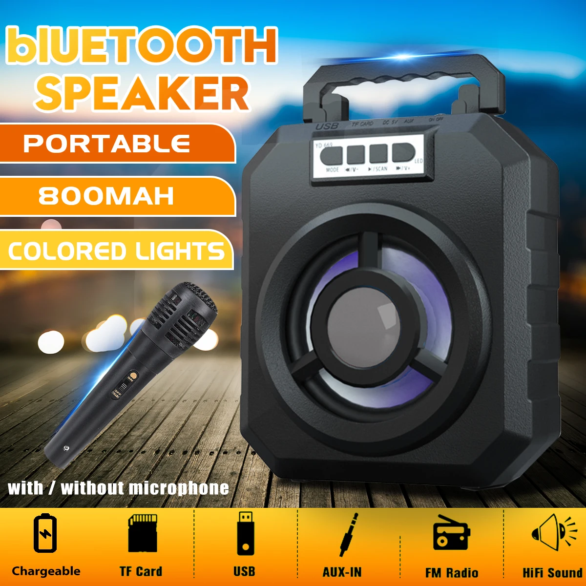 Портативная bluetooth-колонка с микрофоном Водонепроницаемая беспроводная уличная