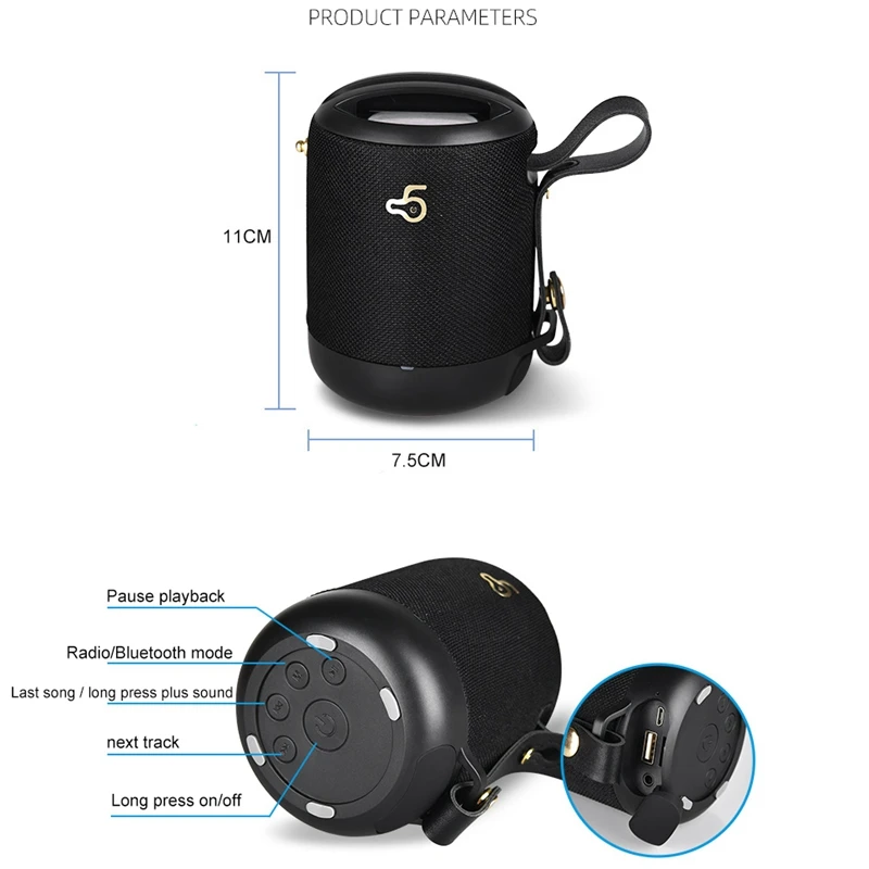 Wireless Speaker Bluetooth 5.0 Subwoofer Portable Loudspeaker Soundbar Sound Stereo Outdoor Support Tf Card