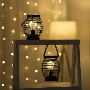 

Portable Wrought Iron LED Lantern AA Battery Powered Warm White Night Lamp for Home Party Festive Living room Bedroom Decroation