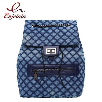 

Classic Fashion Rhombus Denim Casual Women Backpack Chain Bag Shoulder Bag Travel bag Young Girl's School Bag Feminine Bolsa