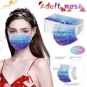 

50PCs Christmas Chic Snowflake Printed Disposable Mask Adult Unisex Dustproof Breathable 3-Layer Protective Masks Masque Adulte