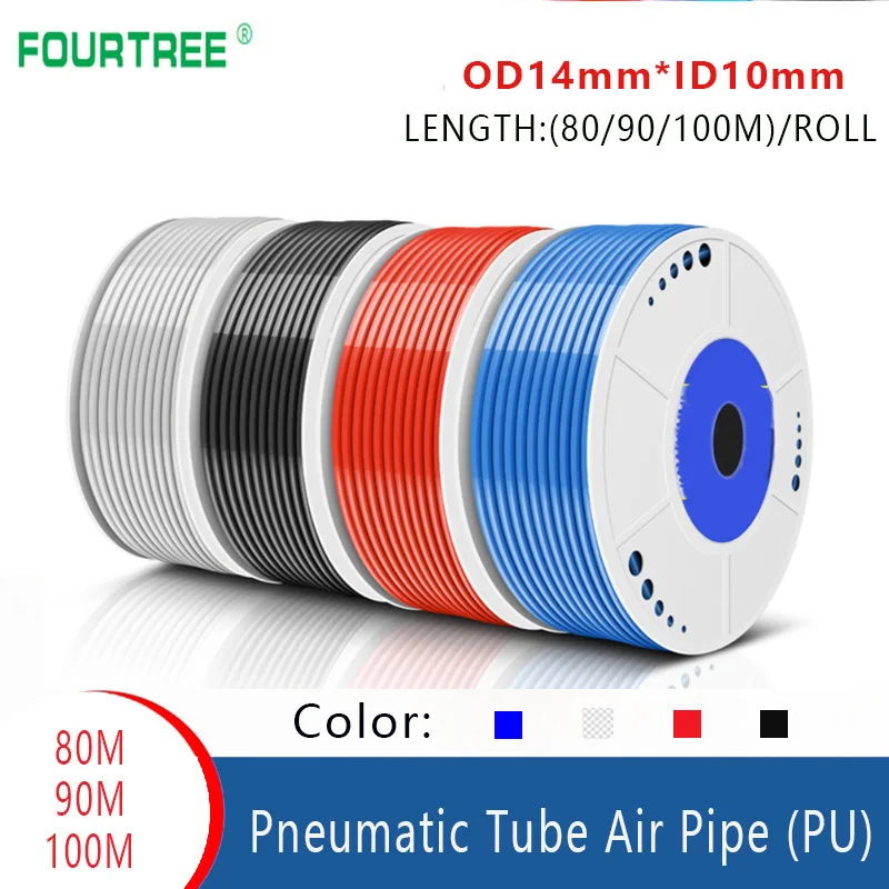 

80/90/100 Meters PU Pneumatic Pipe Air Tubing Component Parts 14*10mm Connector Line Hose For Compressor Compression