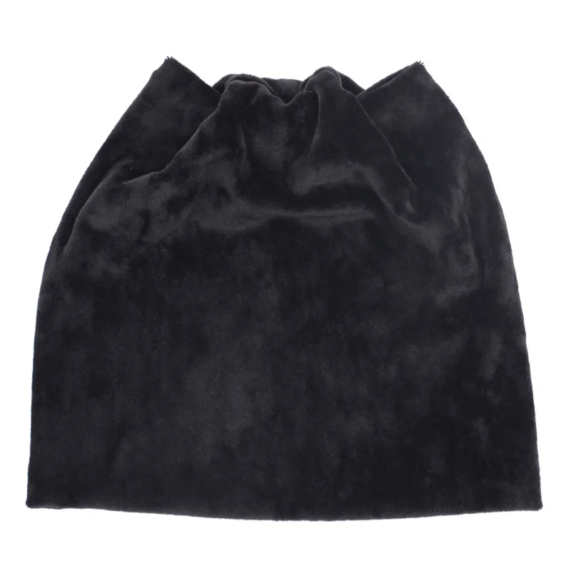 Black Осенне-зимние теплые вязаные шапки Skullies Beanies из полиэстера, Повседневная бархатная шапка Skullies для детей, однотонная цветная Шапка-бини для девочек - Цвет: Black