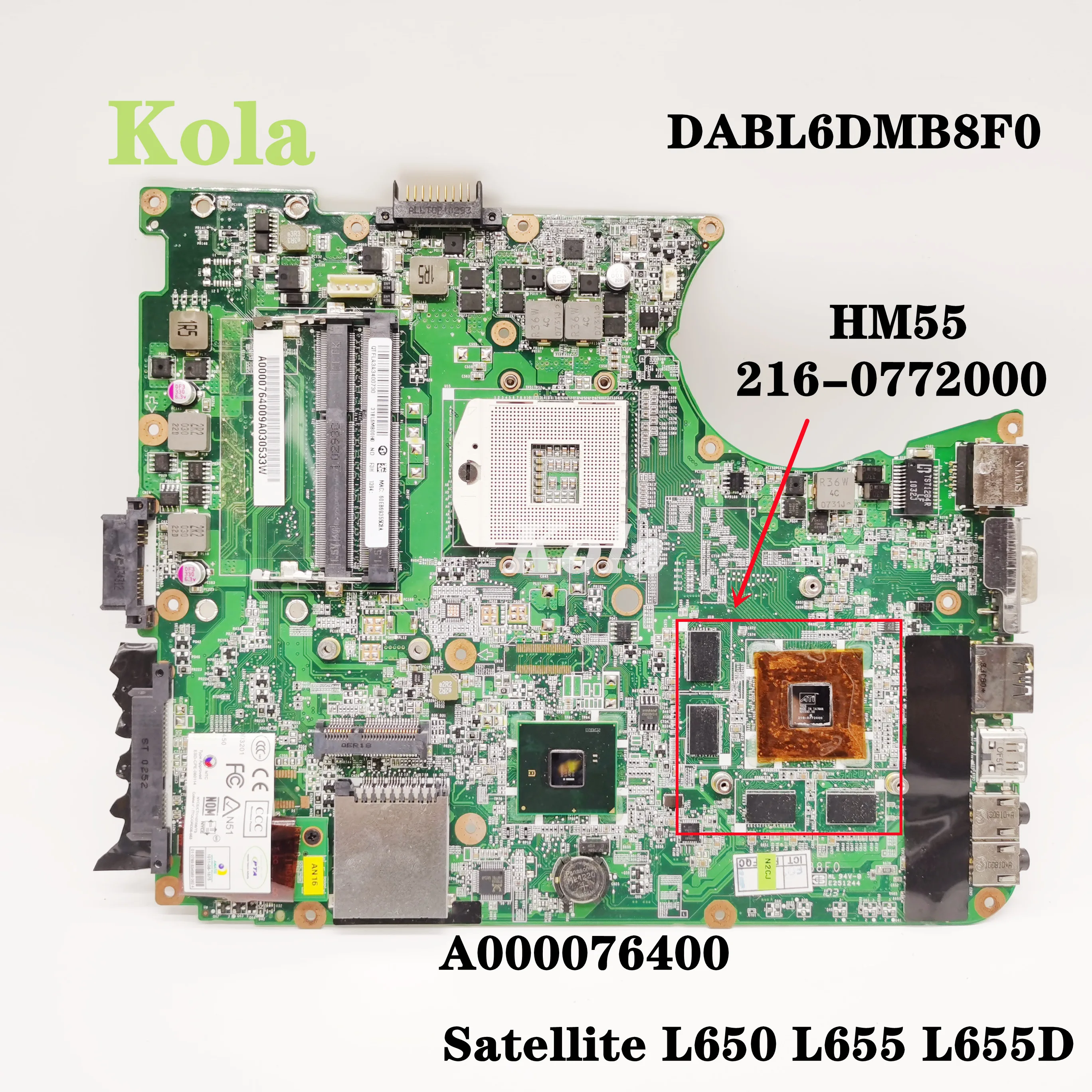 A000076400 DABL6DMB8F0 материнская плата для Toshiba satellite L650 L655 L655D Intel HM55 DDR3 HD5650 100% полностью