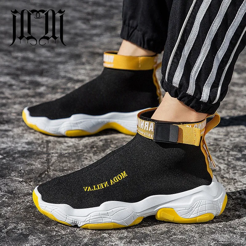 

MUMUELI Yellow Black New Brand Men Sock Shoes Designer Fashion 2019 High Top Quality Luxury Breathable Casual Sneakers JD-CL8807