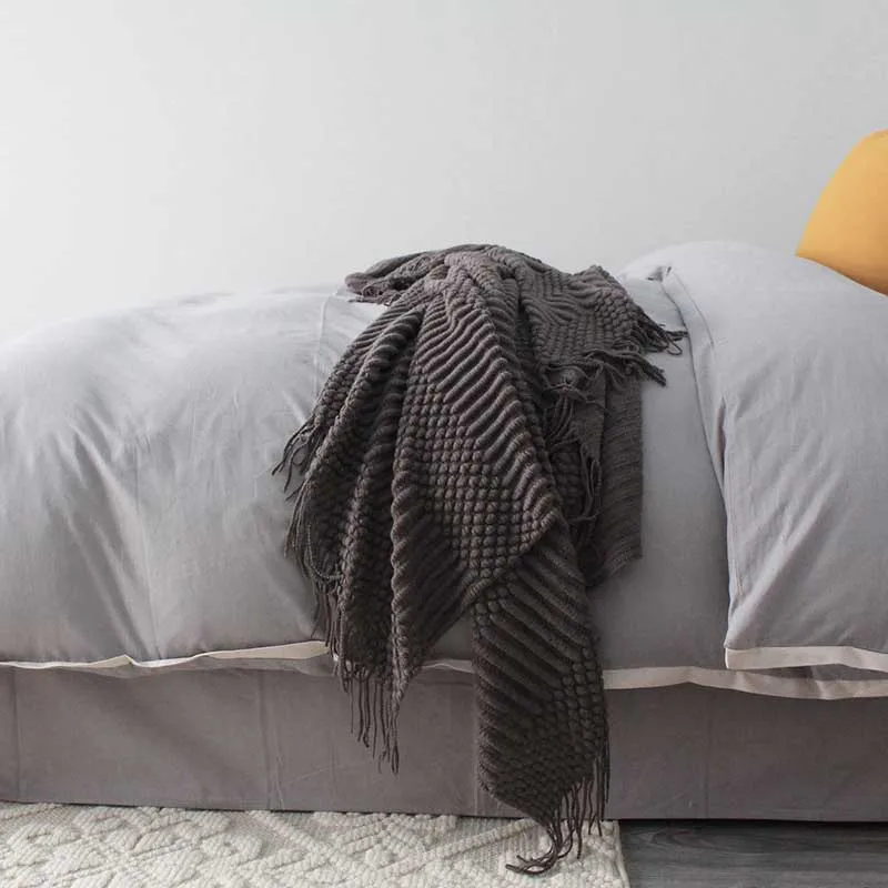 Вязаное декоративное одеяло с кисточкой диван плед реквизит для фотосъемки на весну лето покрывало для сна и отдыха 127*170 см - Цвет: Dark grey