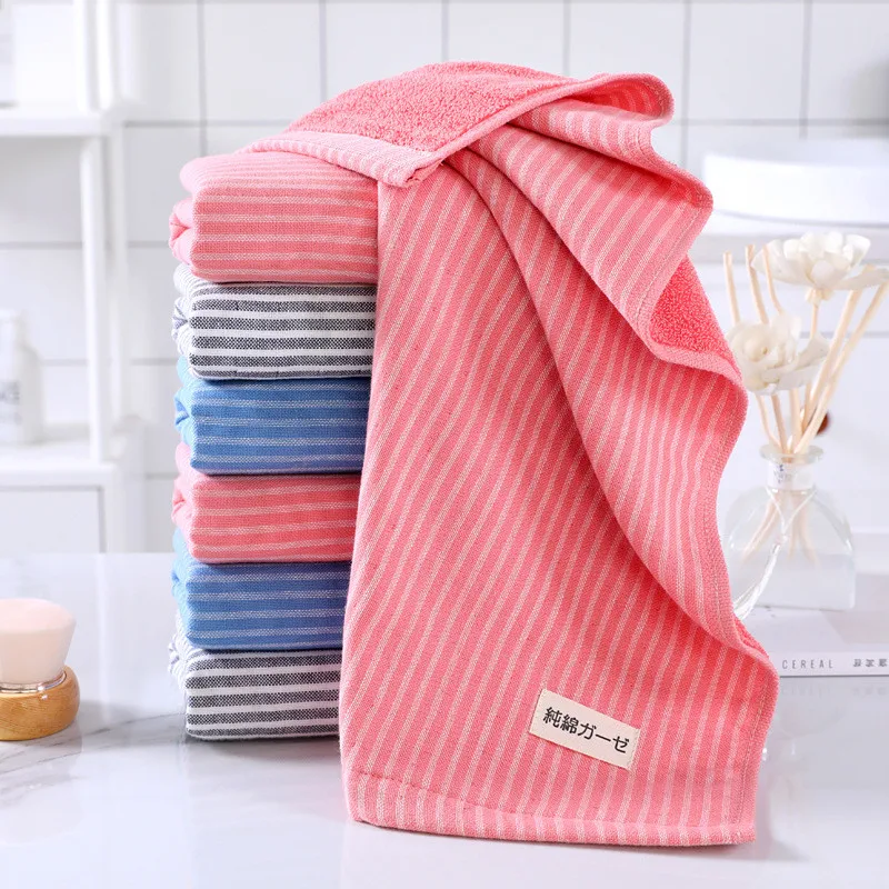 

1Pc 34x76cm 100% Cotton Double-Sided Gauze Terry Classic Striped Household Bathroom Adult Hand Towel