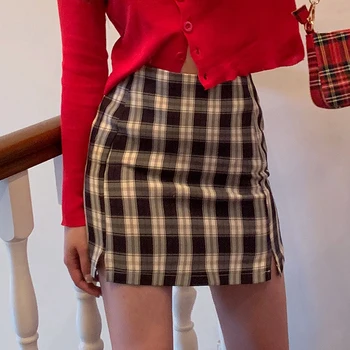 

harajuku summer mini skirts womens high waist Split Kawaii sexy plaid skirt Preppy Style plus size skirts jupe femme