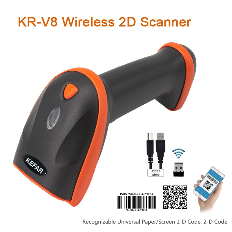 wifi scanner KEFAR Automatic 2D Wireless QR Barcode Scanner PDF417 2.4G USB bar code reader Support Supermarket POS Terminal Retail shop fast scanner Scanners