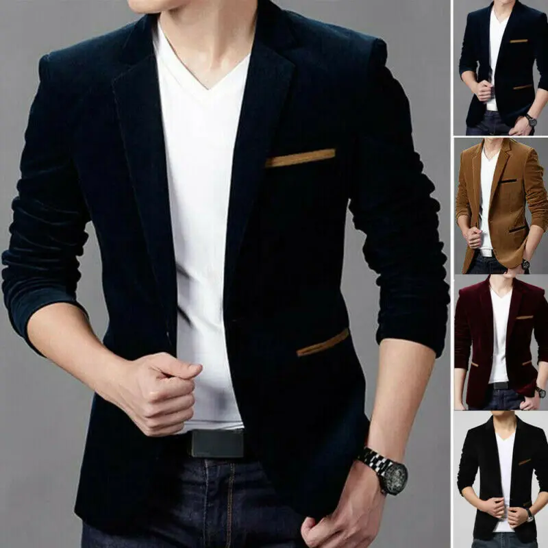 Stylish Men's Velvet Suit Slim Fit One Button Casual Blazer Formal Coats Jackets 