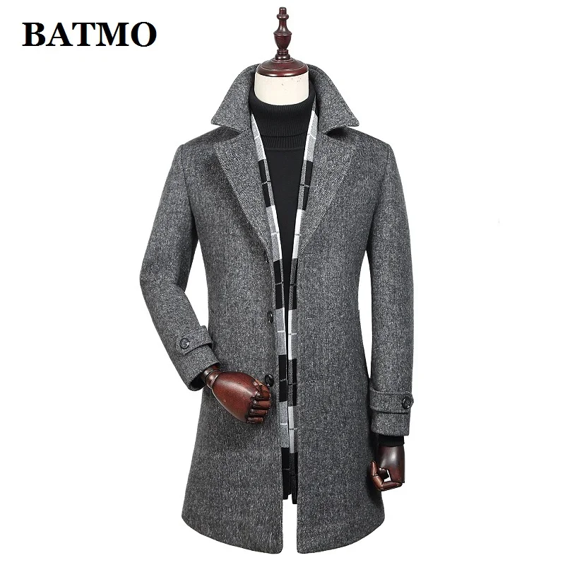 Серый BATMO/Новое поступление, зимний высококачественный шерстяной Тренч для мужчин, мужские шерстяные повседневные куртки, большие размеры M-4XL MY812 - Цвет: Серый