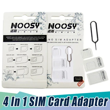 

4 In 1 Noosy Nano Micro SIM Card Adapter with Eject Pin Key Retail Package For iPhone 5 5S 6 7 8 Plus Samsung Xiaomi Cellphone