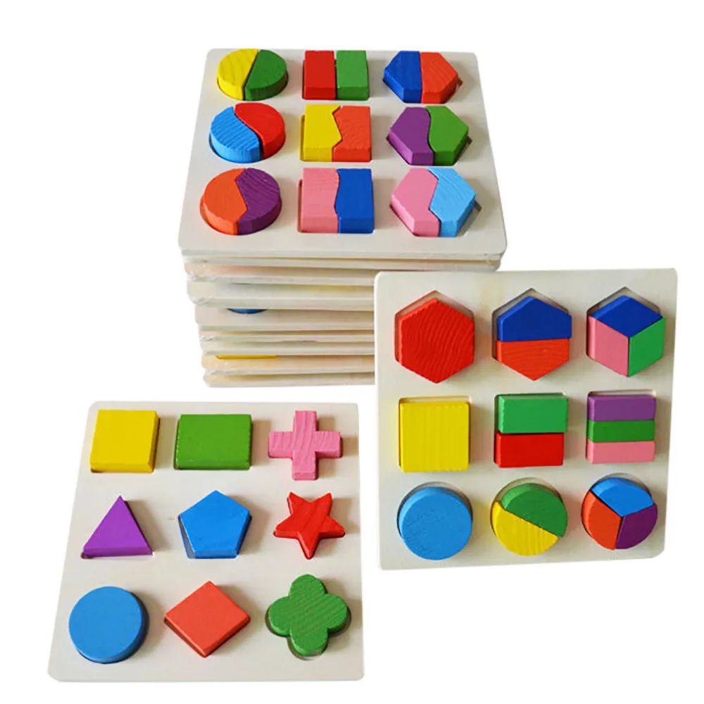 Educational Toys For Children Boys Intellectual Development Kids Baby Wooden Geometry Building Puzzle Early Learning Toy