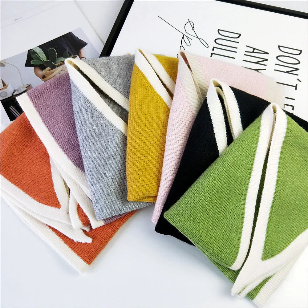 Новинка 2020 зимний однотонный вязаный треугольный шарф с воротником черного