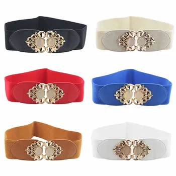 

New Fashion Accessories Alloy Flower Vintage Leather Belt Straps For Women female belts Waist Elastic Wide Belt Dress Waistband
