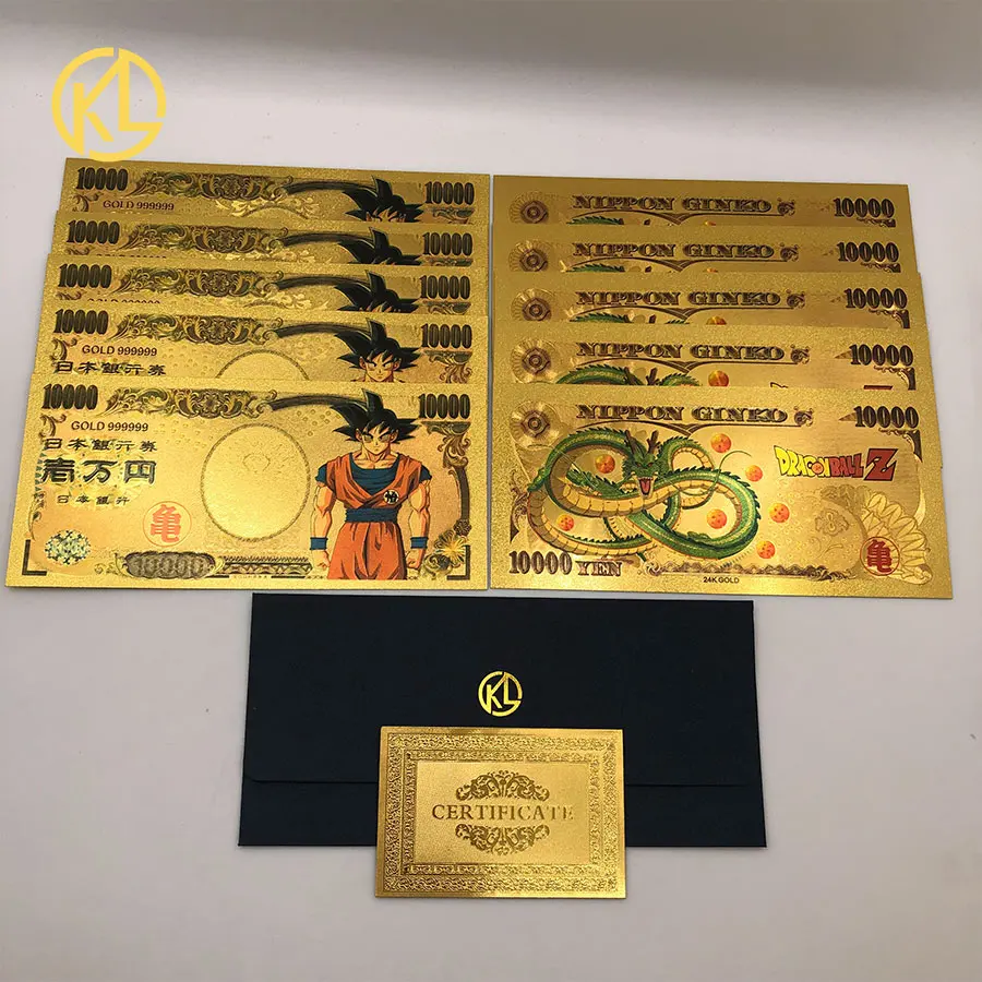 10 шт./партия Япония Dragon Ball Сон Гоку какаротто 10000 иен золото пластиковые банкноты для классической детской коллекции памяти - Цвет: 10 pcs