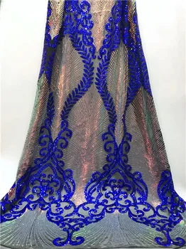 

2019 high quality embroidered tulle lace fabric with sequins Nigerian french tulle lace fabaic for party dressbric