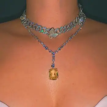 

2020 new 12mm iced out bling cz Miami cuban link chain Butterfly charm choker necklace 15inch 16inch big hip hop women jewelry