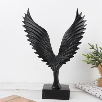 

1pc Eagle Wing Statue Nordic Simple Resin Sculpture Tabletop Decoration Ornament for Living Room Bedroom Wine Cabinet (Black)