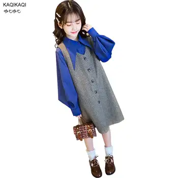 

Children's Clothes Sets Girl's Two-piece Long-sleeved Shirt + Plaid vest skirt Fashing suits For Girl Gifts 2020 new