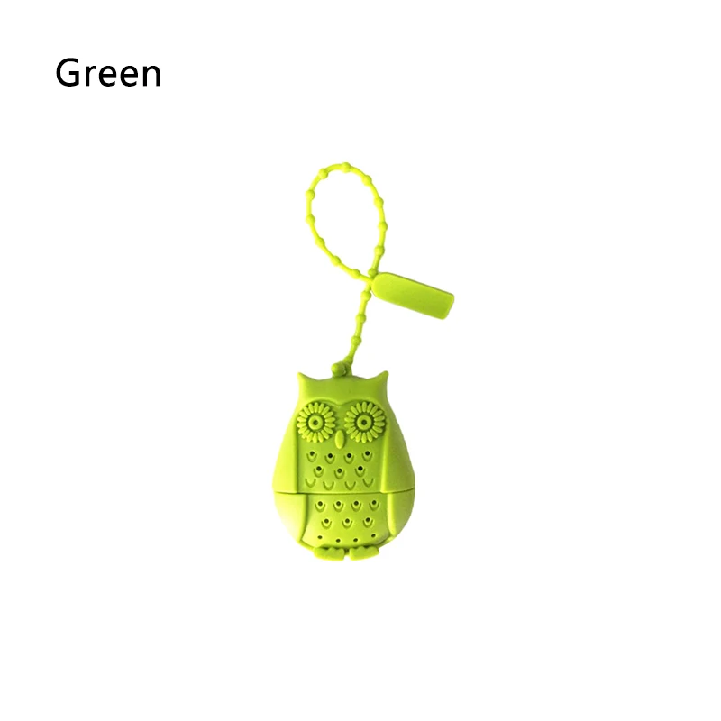Green Силиконовый материал в форме милой совы для заваривания чая, креативный антипригарный фильтр для чайной сковороды, новинка, перфорированные аксессуары для чая с героями мультфильмов - Color: Green