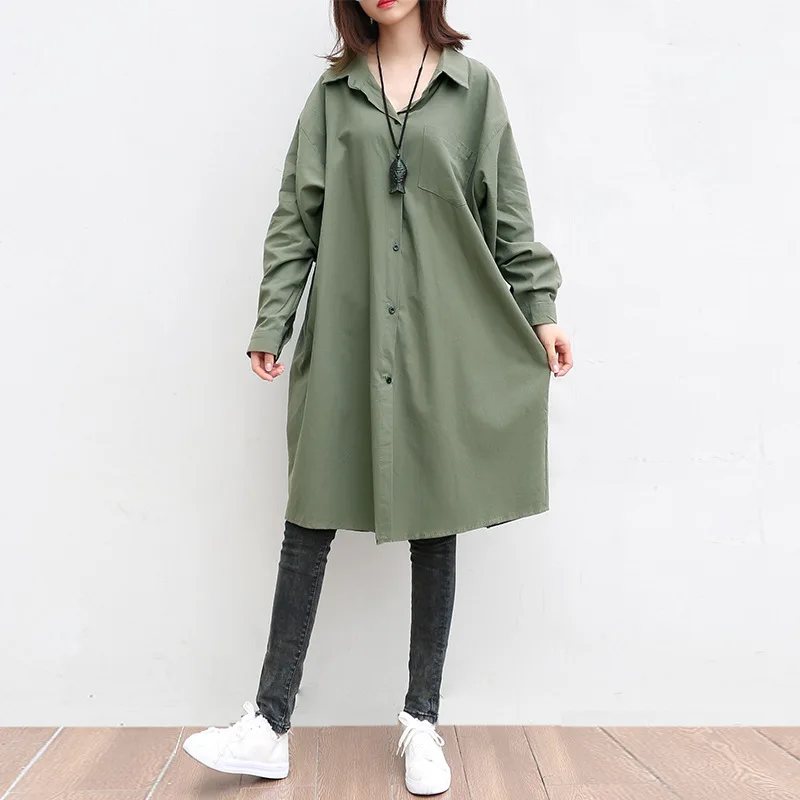 army green Высокая уличная армейская зеленая длинная рубашка Осенняя с длинным рукавом панк Свободная блузка женская негабаритная черная рубашки на пуговицах женская рубашка пальто - Цвет: army green