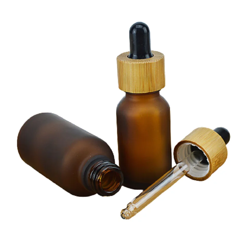 

5ml 10ml 15ml 20ml 30ml 50ML 100ML Bamboo Wood Ring Black Top Frost Amber Brown Glass Essential Oil Bottle Travel Dropper Vials