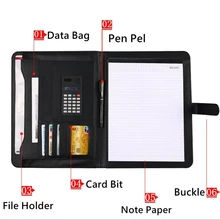 A4 файл Органайзер Портфолио папка для документов сумки многофункциональный держатель для карт файлы ручка Клип Калькулятор Памятка из искусственной кожи блокнот